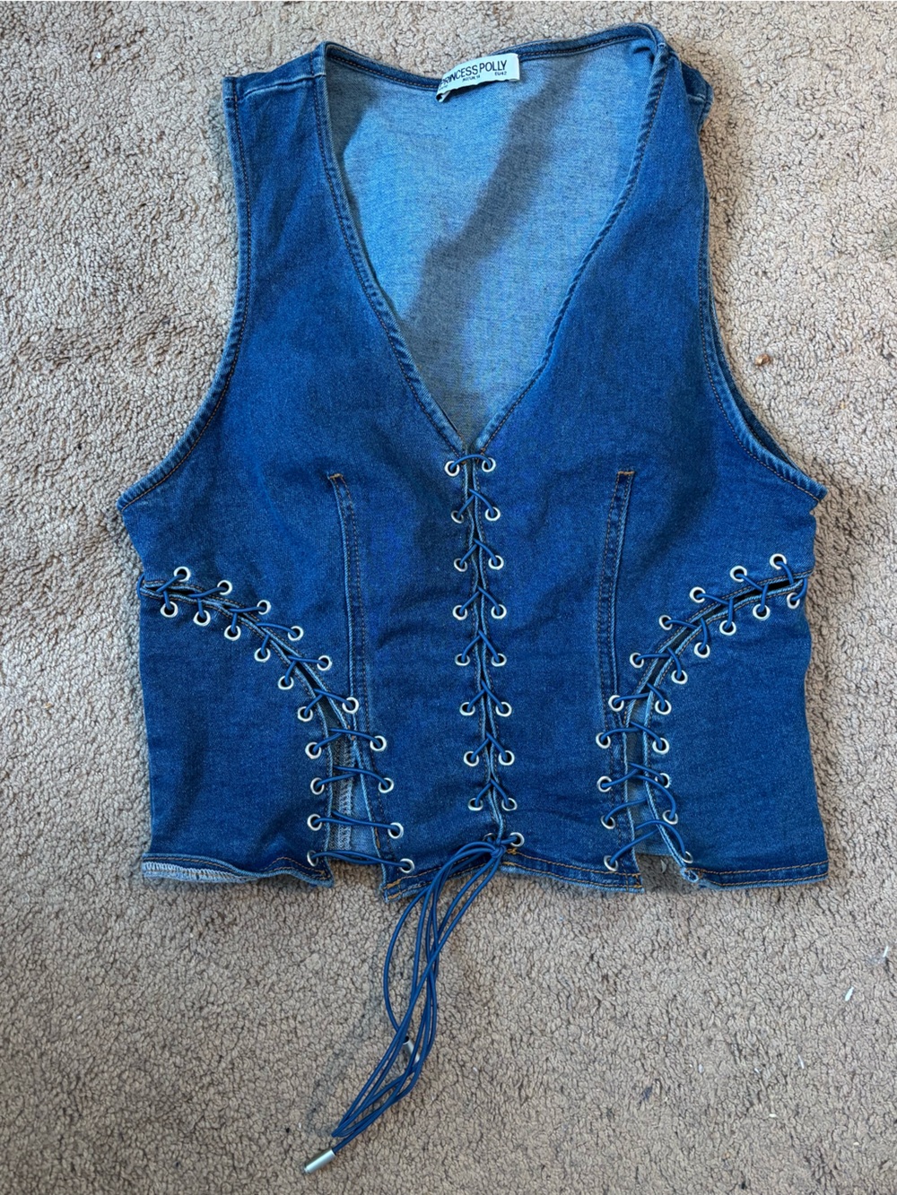 Princess Polly Denim Lace-Up Corset Top in Classic Blue